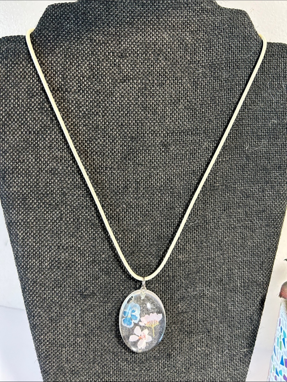 Handcrafted Resin Floral Pendant Necklace in Blue and Pink